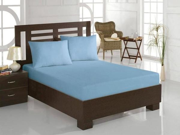 Combed Cotton Double Elastic Bed Sheet Blue