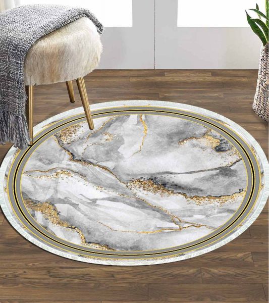 Birkilim Yuvarlak Yıkanabilir Dekoratif Halı İpeksi Kaymaz Taban | MLN-IP-YU-HY-966