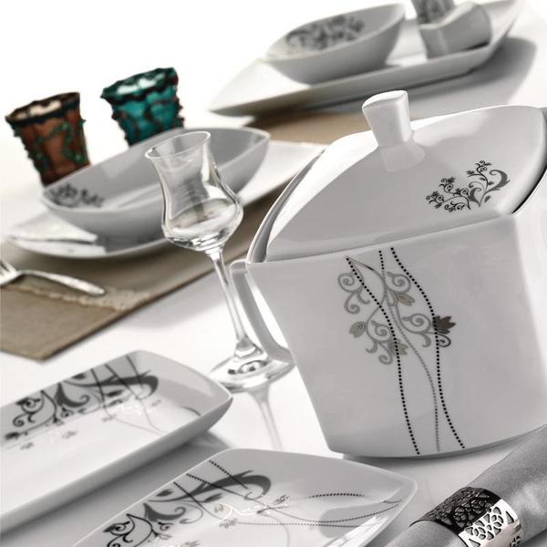 Kütahya Porselen Medusa 82 Parça Yemek Takımı | Kare | 12 Kişilik | CMD82YT9014572