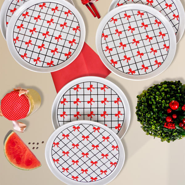 Bow Tie Red Service Plate 28 Cm 6 Pieces | Keramika