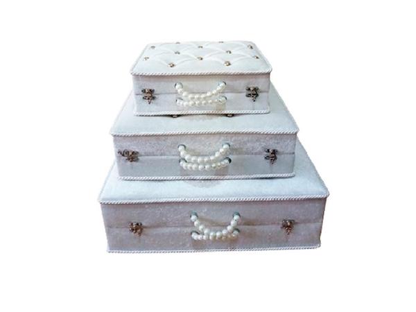 Dowry Quilted Pearl Clear 3 Pcs Dowry Bag Cream