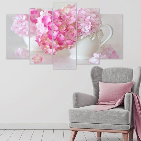 5 Parça Tablo - Pembe Çiçek