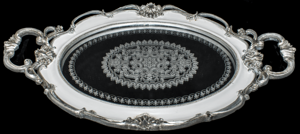 Dematex Tepsi El Boyaması Oval Beyaz | Gümüş