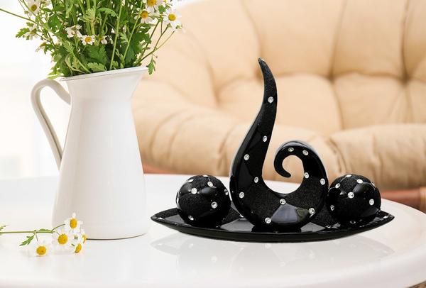 Dekonaz Kristal Taşlı Dekoratif Biblo - 4 Parça | Siyah