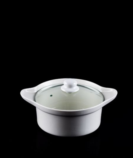 اكار | أواني فرن صغيرة بغطاء زجاجي دائري بورسلين من بيانكو بيرلا 27 سم