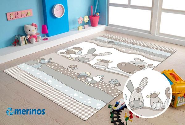 Merinos Pastel Kids Farm Çocuk Odası Halısı | Mavi | 21484-730-Blue