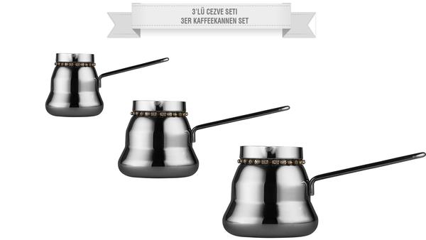 Dekonaz 3'lü Cezve Seti | Mini/Orta/Büyük | Paslanmaz Çelik