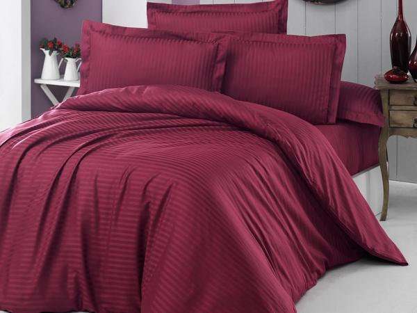 Ensemble de housse de couette en satin de coton double Dowry Land Stripe Bordeaux