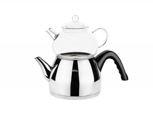 Tantitoni | Siyah Konik Orta Boy Paslanmaz Çelik Çaydanlık Takımı 980/1700ml