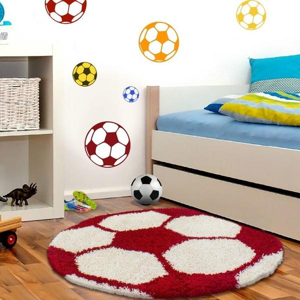 Ayyıldız Fun Futbol Topu Desenli Halı | Kırmızı & Beyaz | 6001-Red