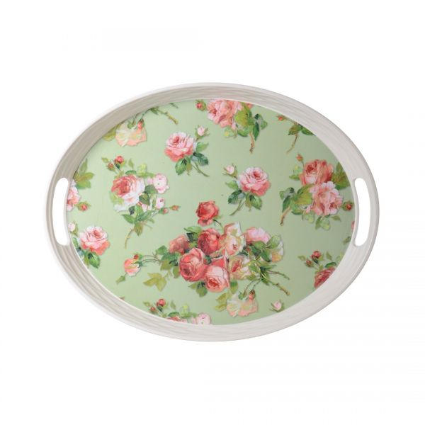 34x44 سم شيكولاتة خضراء مموجة بيضاوية الشكل غير قابلة للانزلاق صينية ميلامين | حرير- FRM917