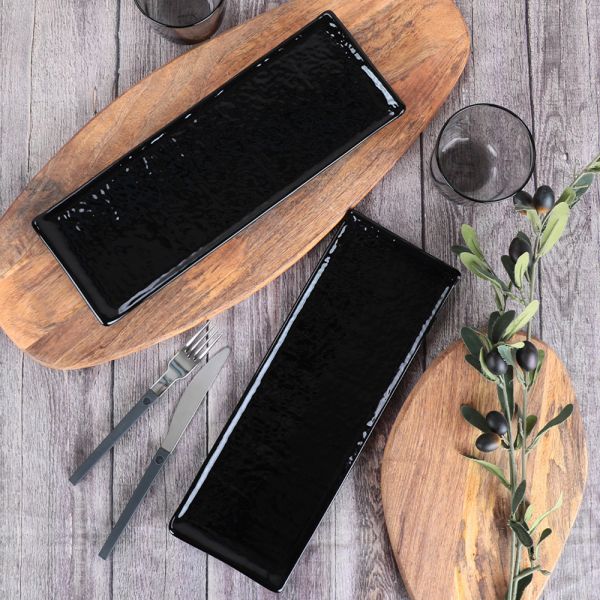 Mat Siyah Doğaltaş Kayık Tabak 33 Cm 2 Adet | Keramika