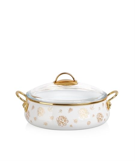 مطبخ اكار | Qualita-Spring Enamel 26 cm كسرولة بيضاء منخفضة