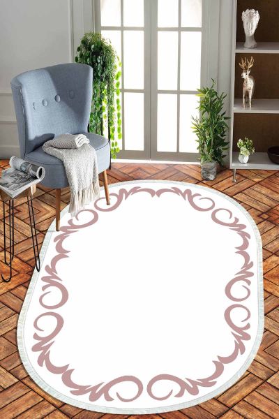 Birkilim Oval Yıkanabilir İpeksi Kaymaz Taban Dekoratif Halı | MLN-IP-O-HT-871