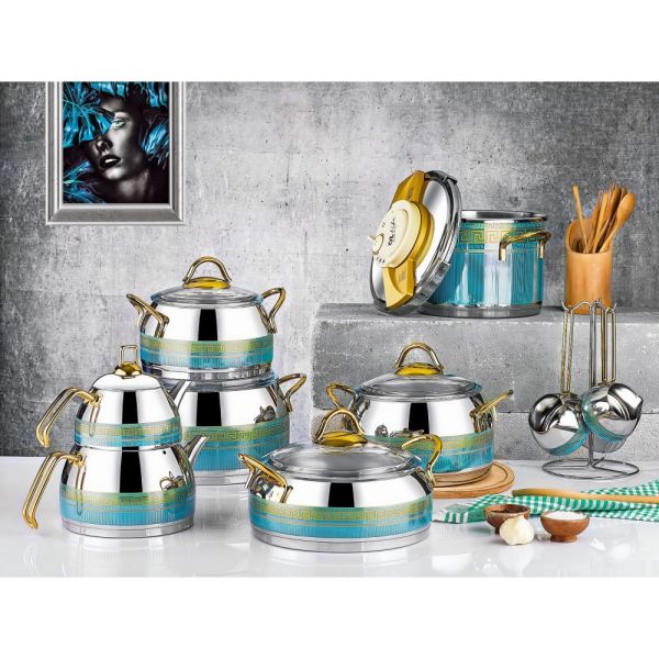 Ceylin 18-teiliges dekoriertes türkisfarbenes Mitgift-Set