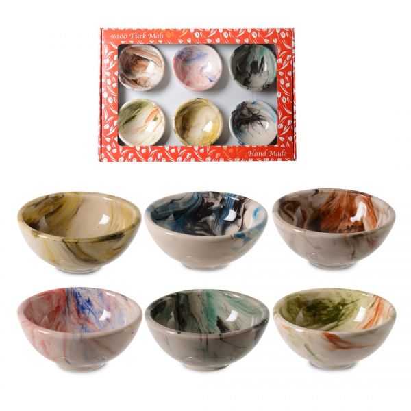 İpek Züccaciye | 6'lı Mermer Desenli Çini Kase Seti