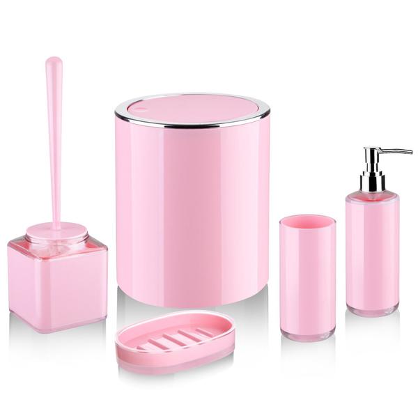 Bayev Çift Baskı Kare 5 Li Banyo Set - Pudra