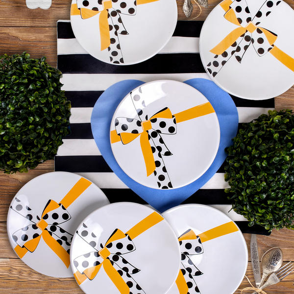 أرابيلا صحن كيك أبيض مسترد أصفر 20 سم 6 قطع | كيراميكا