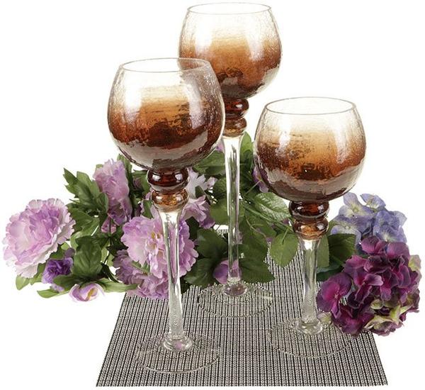 Burcu 3'lü Dekoratif Cam Şamdan | BC-3474-BR