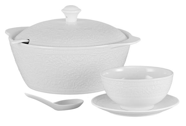 Bavary Fas 15 Parça Porselen Çorba Seti | Beyaz | 6 Kişilik | B3