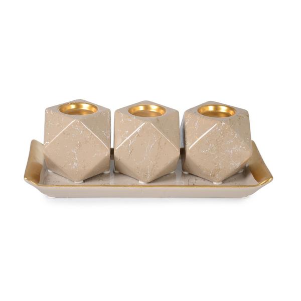 3 ASSIETTES BOUGIE ETOILE MARBRE DECOR BEJ | IPEK-SRB553