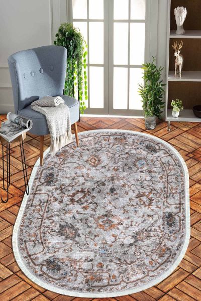 Birkilim Oval Yıkanabilir İpeksi Kaymaz Taban Dekoratif Halı | MLN-IP-O-HT-706
