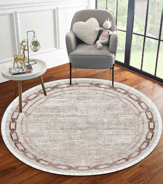 Birkilim Yuvarlak Yıkanabilir Dekoratif Halı İpeksi Kaymaz Taban | MLN-IP-YU-HT-899