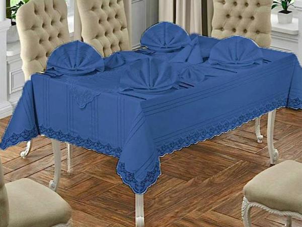 طقم مفرش طاولة 26 قطعة من لاسي إليزا أزرق داكن