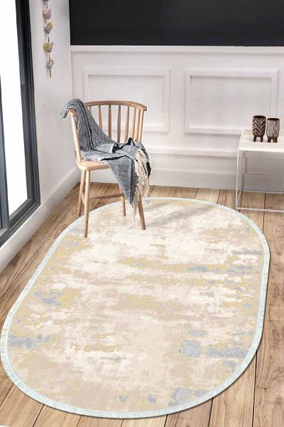 Birkilim Oval Yıkanabilir İpeksi Kaymaz Taban Dekoratif Halı | MLN-IP-O-HT-095