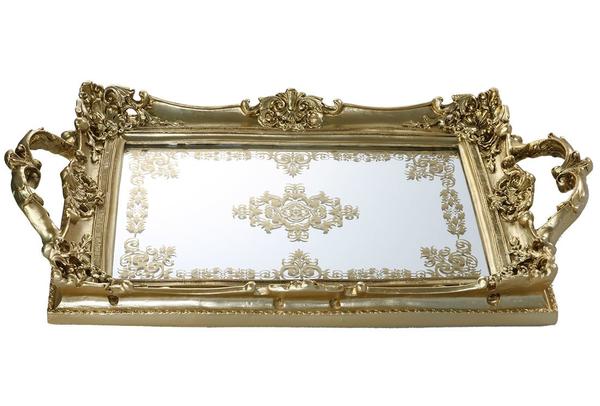 Cınar | Serviertablett | Servierplatte | Servicetablett | Teetablett | Kaffeetablett | Aus Edelstahl & Glas | Gold | Ornamente | 401612000009