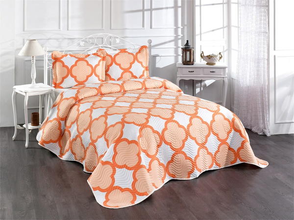 Belenay Baskılı Çift Kişilik Kapitone Yatak Örtüsü - Bubblin V-2 Turuncu
