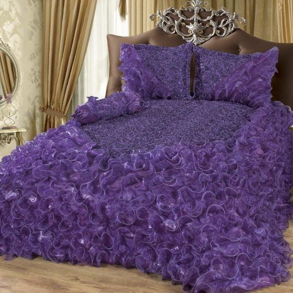 Dematex Gelincik Deluxe Satin Bettdecken Set Doppelbezug | Lila | 250x260cm | Deluxe-Mor