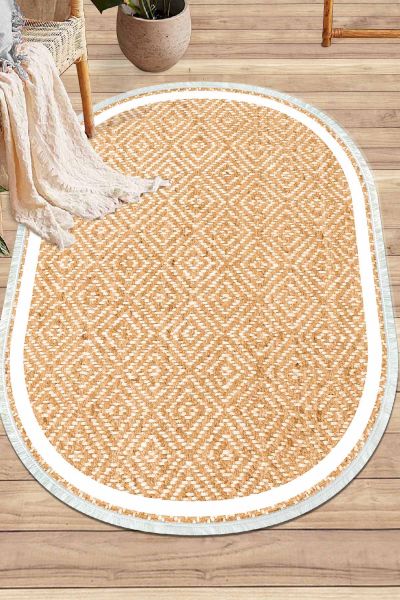 Birkilim Oval Yıkanabilir İpeksi Kaymaz Taban Dekoratif Halı | MLN-IP-O-SD-346