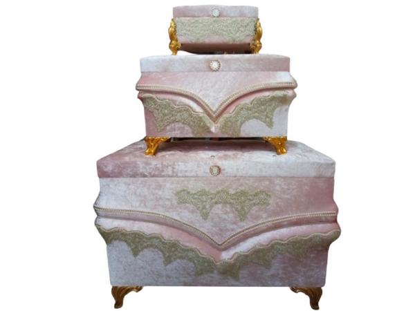 French Laced Curved Bianca 3 Piece Dowry Chest Powder