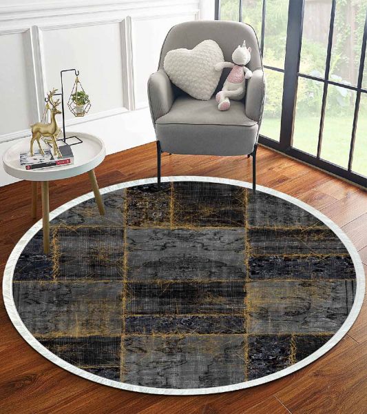 Birkilim Round Washable Decorative Carpet Silky Non-Slip Base | MLN-IP-YU-HT-918