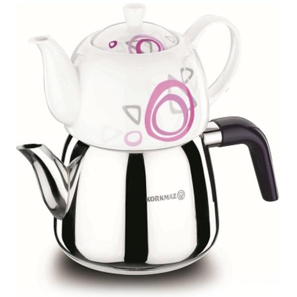 Korkmaz Bonjour Çaydanlık Porselen Demlik Paslanmaz Çelik 2.9lt | İndüksiyon | A066