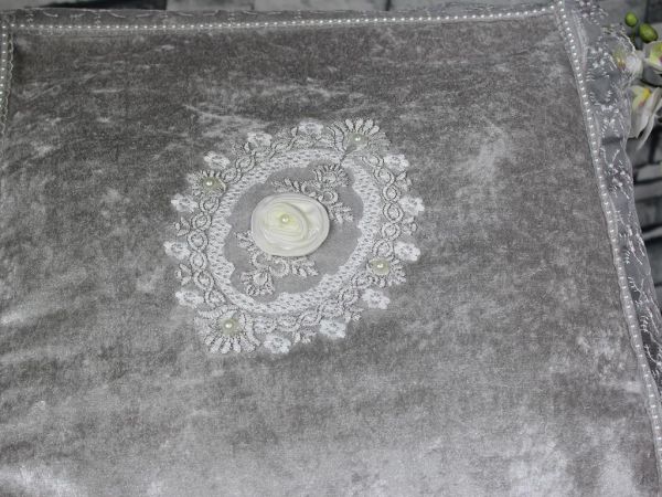 Çeyiz Diyarı Fransız Güpürlü Nazende Kadife 3 Lü Bohça Seti Gri