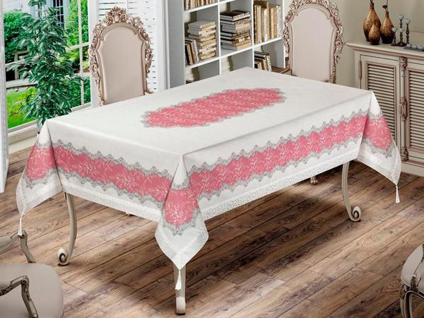 Nilüfer Rectangular Printed Table Cloth Cream Powder