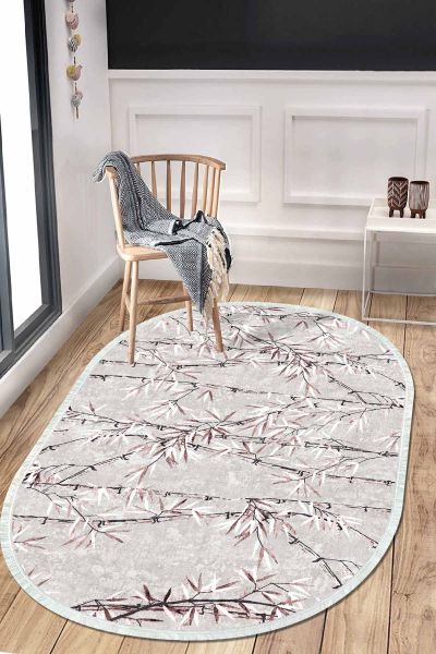 Birkilim Oval Yıkanabilir İpeksi Kaymaz Taban Dekoratif Halı | MLN-IP-O-HT-353