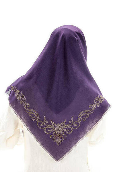 Aysim Pamuklu Taşlı Mor Baş Örtüsü