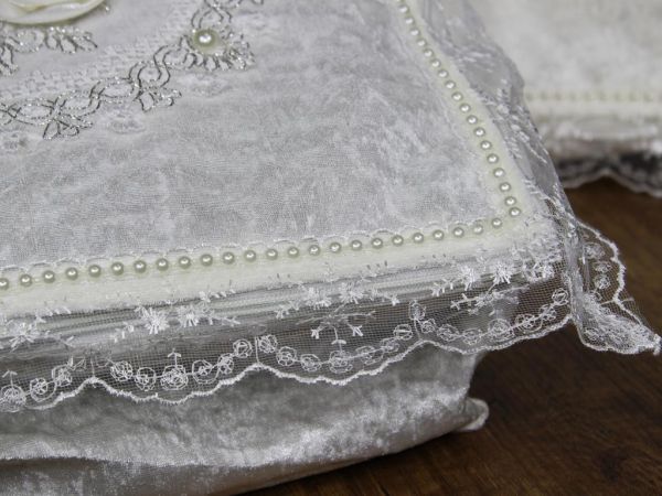 Çeyiz Diyarı Fransız Güpürlü Nazende Kadife 3 Lü Bohça Seti Krem