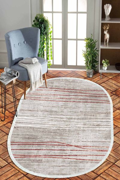 Birkilim Oval Yıkanabilir İpeksi Kaymaz Taban Dekoratif Halı | MLN-IP-O-HT-701