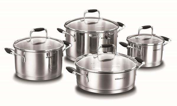 Korkmaz Flora Çelik Tencere Seti 8 Parça | İndüksiyon | Gümüş | A1979
