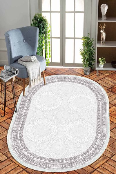 Birkilim Oval Yıkanabilir İpeksi Kaymaz Taban Dekoratif Halı | MLN-IP-O-HT-1119