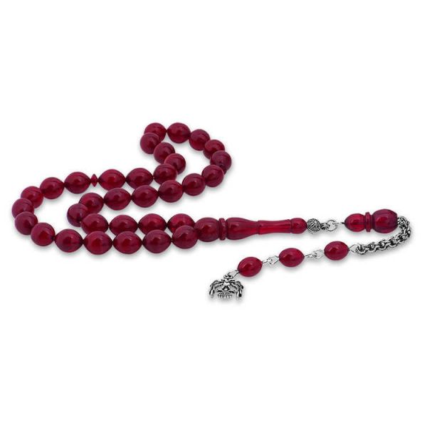 Gümüş Çift Başlı Kartal Püsküllü Sıkma Ateş Kehribar Tesbih