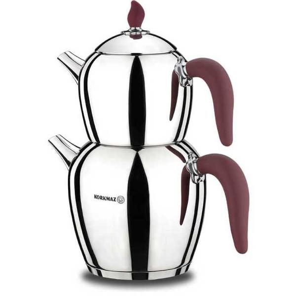 Korkmaz Şehnaz Çaydanlık Takımı | Paslanmaz Çelik | Bordo | A215-01
