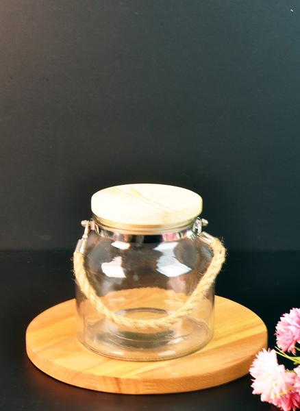 Bayev | Bambu Kapak Hasır İpli Orta Cam Kavanoz