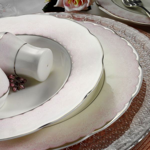 Kütahya Porselen Bone Olympos 62 Parça 92904 Desenli Yuvarlak Yemek Takımı