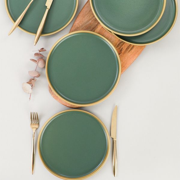 Nordic Gold Mat Yeşil Pasta Tabağı 22 Cm 6 Adet - 325 | Keramika