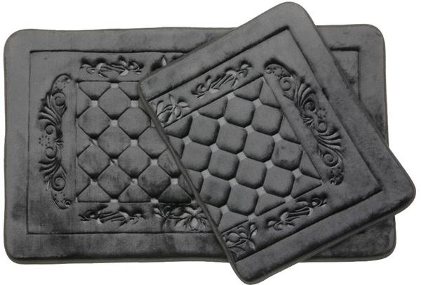 Almina Premium Kare Desen Banyo Paspas Seti 2 Parça Midi | Siyah